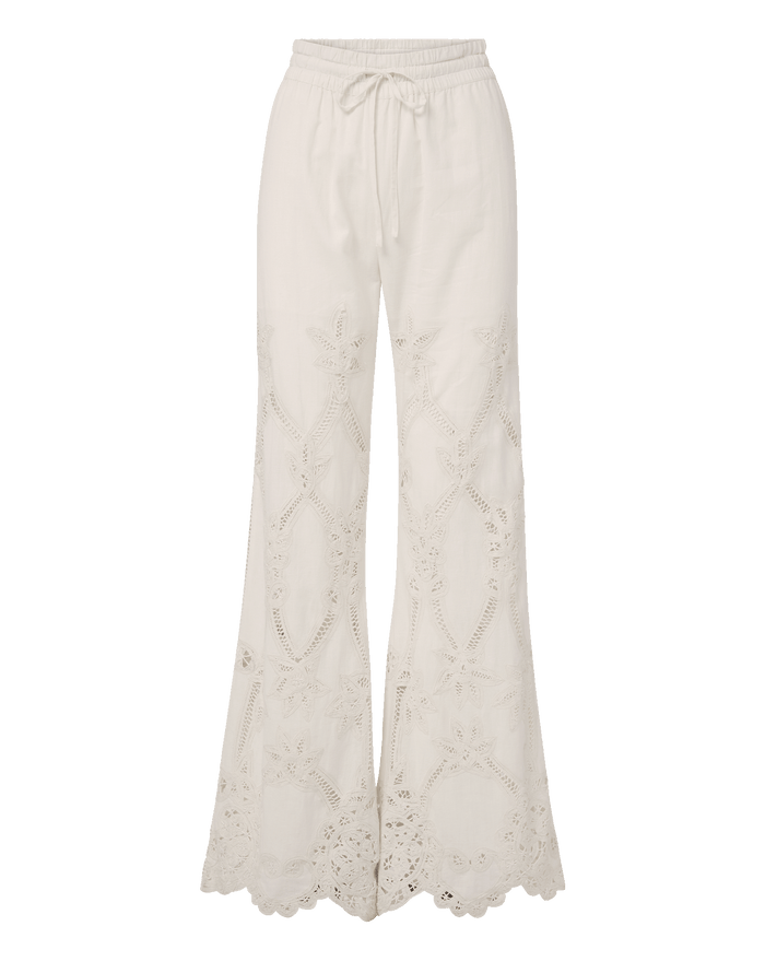Veronica Beard Daisy Wide-Leg Eyelet Pant - Dove White