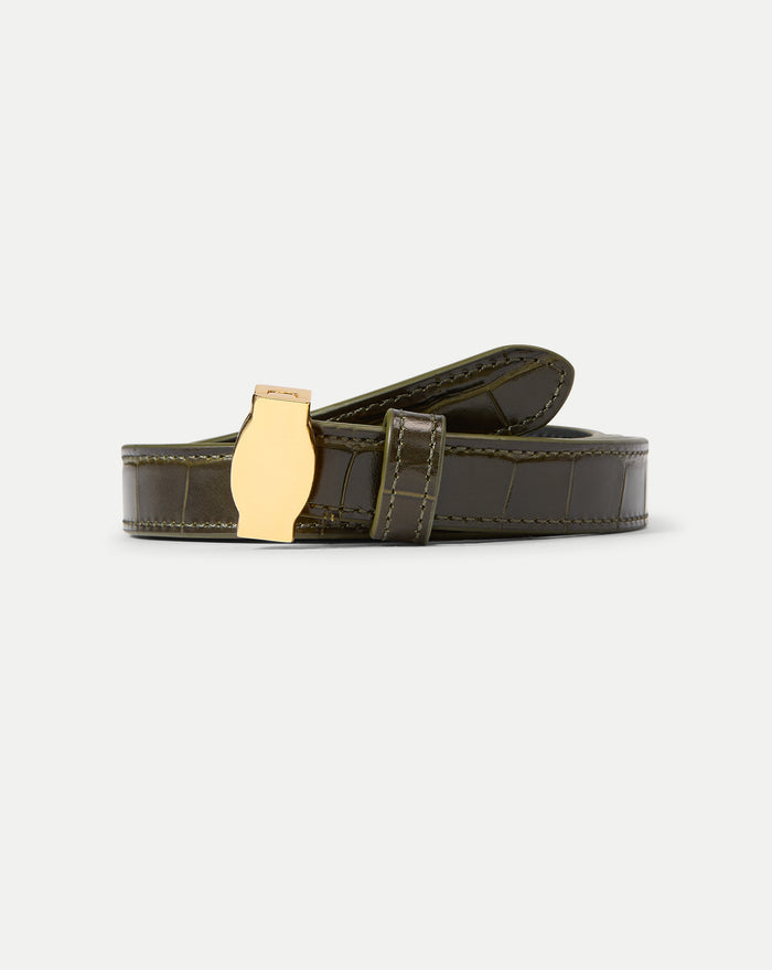 Veronica Beard Dash Croc-Embossed Belt - Cypress