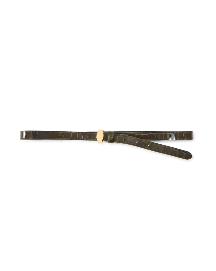 Veronica Beard Dash Croc-Embossed Belt Cypress