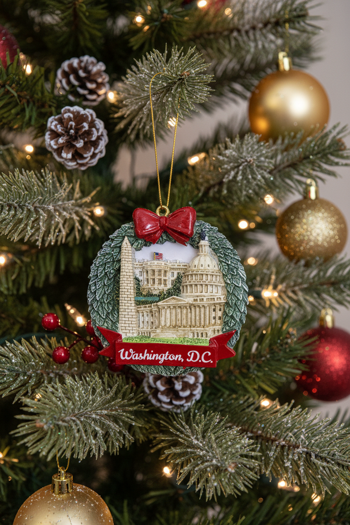 DC Landmark Wreath Ceramic Ornament
