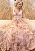 Deep V Neck Long Prom Dresses Evening Gowns