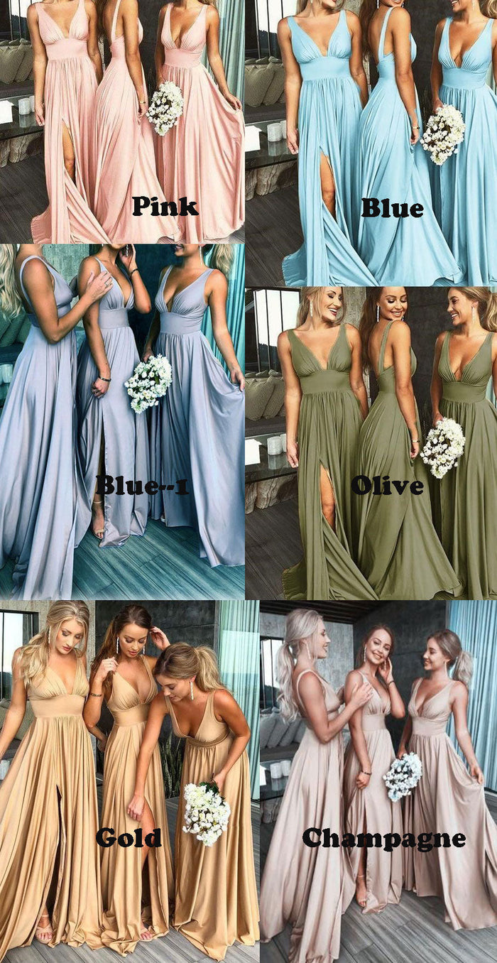 Deep V Neck Split Side Bridesmaid Dresses for Wedding