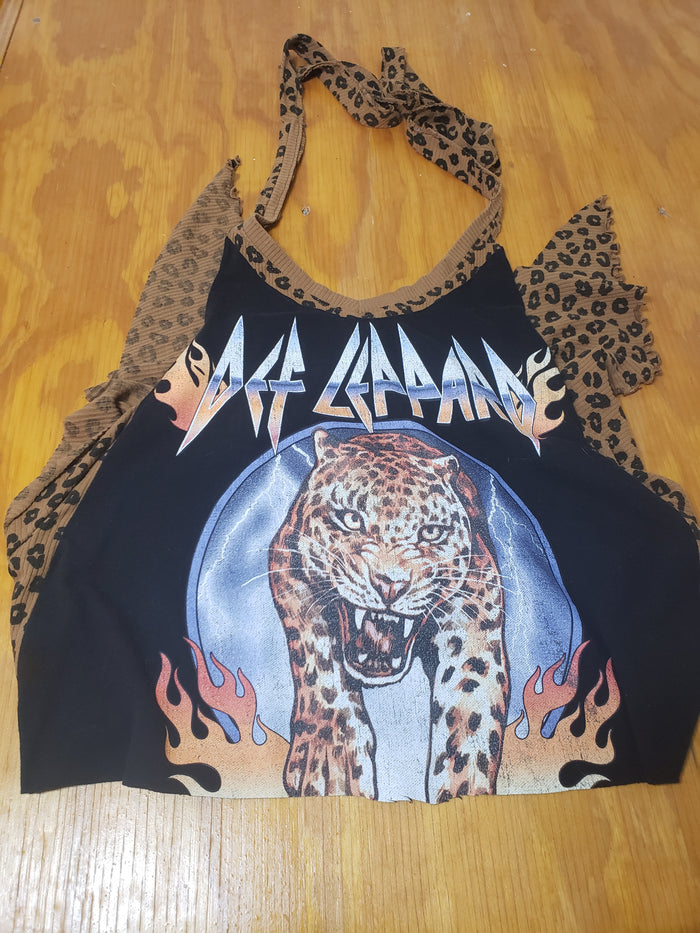 Def Leppard Leopard Print Halter Top | Custom Handcrafted