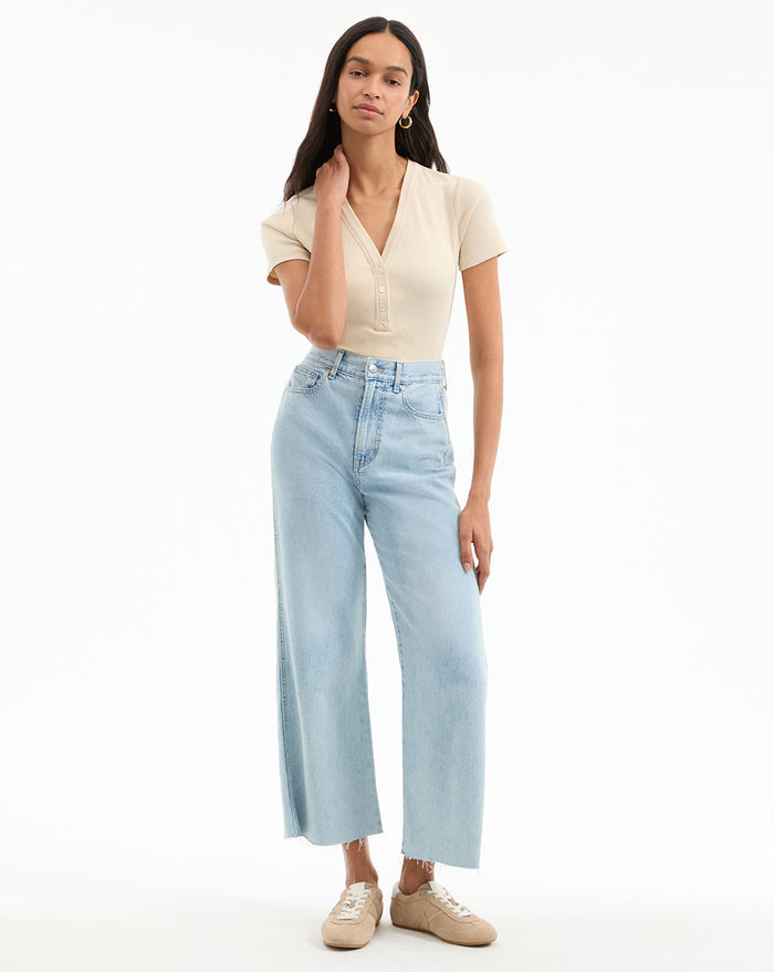 Veronica Beard Dekalb Ribbed Henley T-Shirt - Limestone