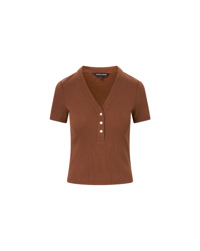 Veronica Beard Dekalb Ribbed Henley T-Shirt - Light Chicory