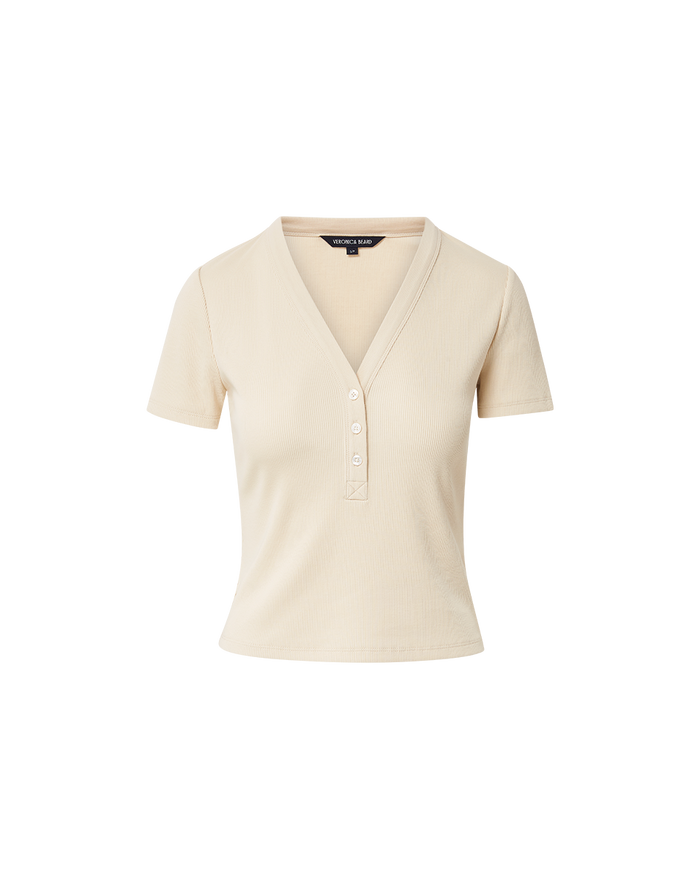 Veronica Beard Dekalb Ribbed Henley T-Shirt - Limestone