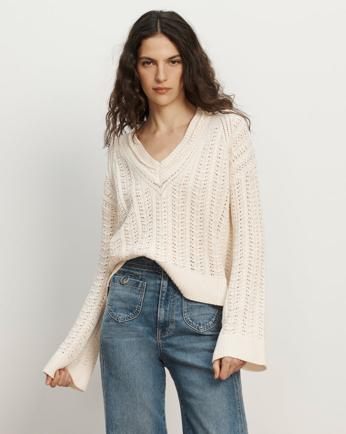 Veronica Beard Deveraux Pointelle Sweater - Ecru