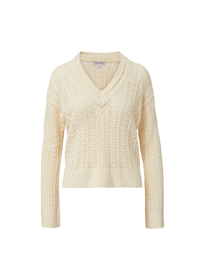 Veronica Beard Deveraux Pointelle Sweater - Ecru