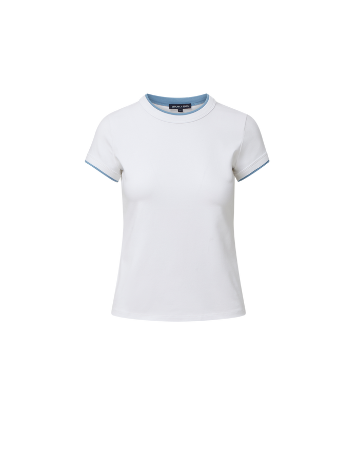 Veronica Beard White short-sleeve t-shirt with blue trim.