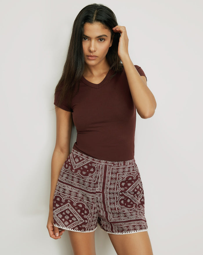 Veronica Beard Devin V-Neck Tee - Raisin