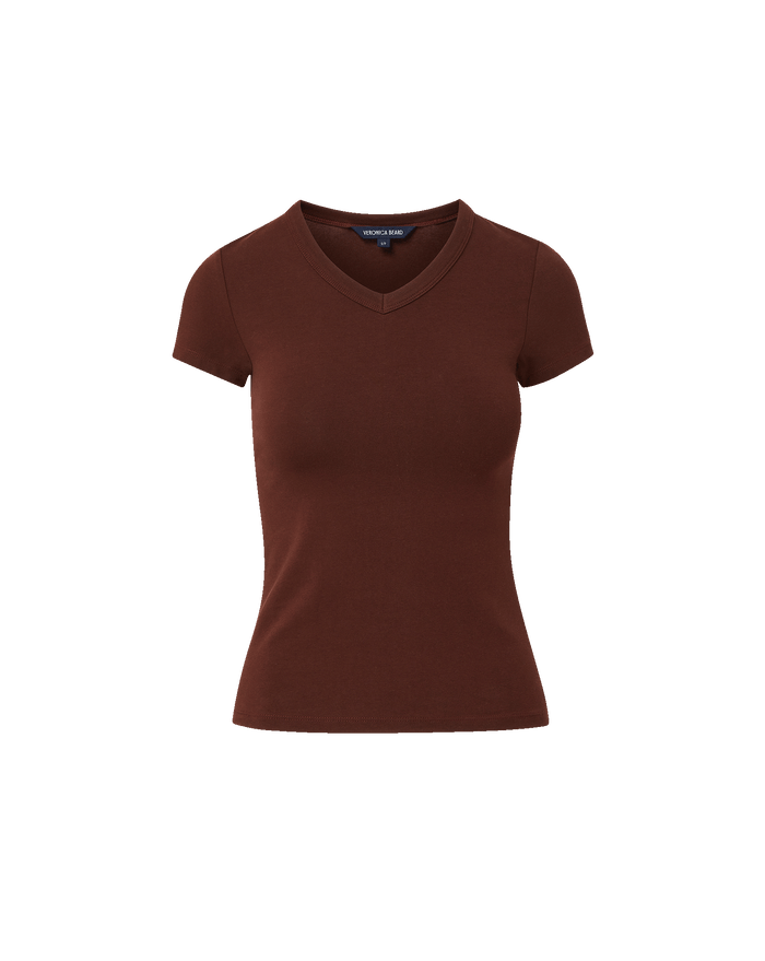 Veronica Beard Brown V-neck fitted T-shirt.