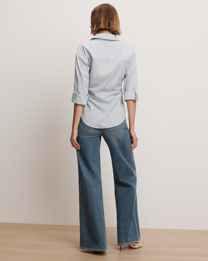 Veronica Beard Devra Button-Down Shirt - Pale River Blue/White