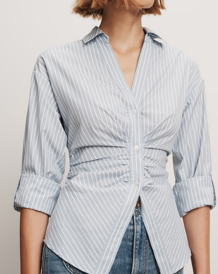 Veronica Beard Devra Button-Down Shirt - Pale River Blue/White