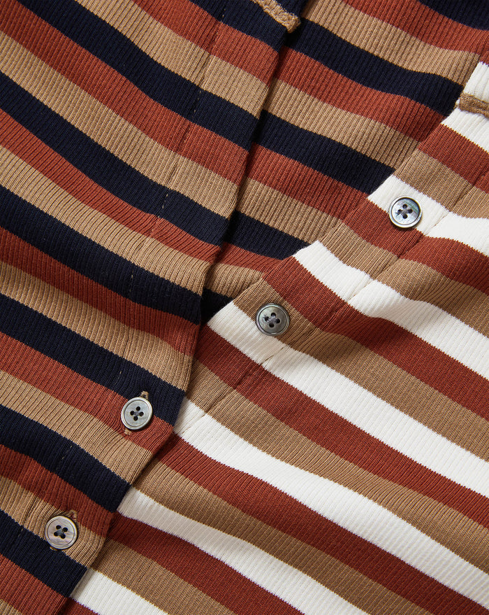 Veronica Beard Dilia Striped Button-Down T-Shirt - Malt/Navy/Red Oak