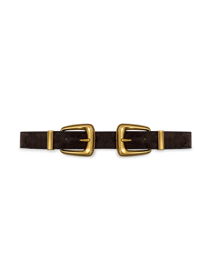 Veronica Beard Brown suede belt with two gold buckles
