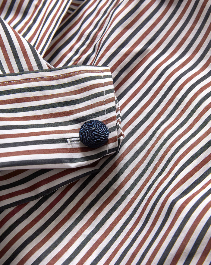Veronica Beard Draymond Striped Cuff-Sleeve Shirt - Navy/Brandy Multi