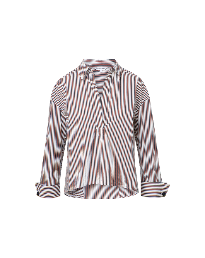 Veronica Beard Draymond Striped Cuff-Sleeve Shirt - Navy/Brandy Multi