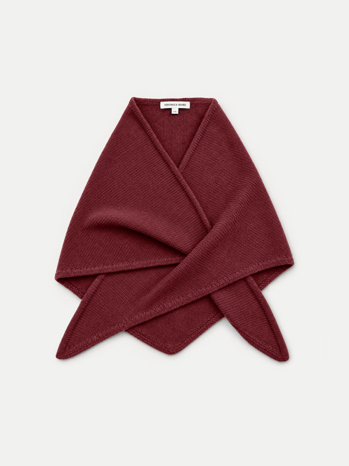 Veronica Beard Burgundy knitted wrap scarf with pointed ends.