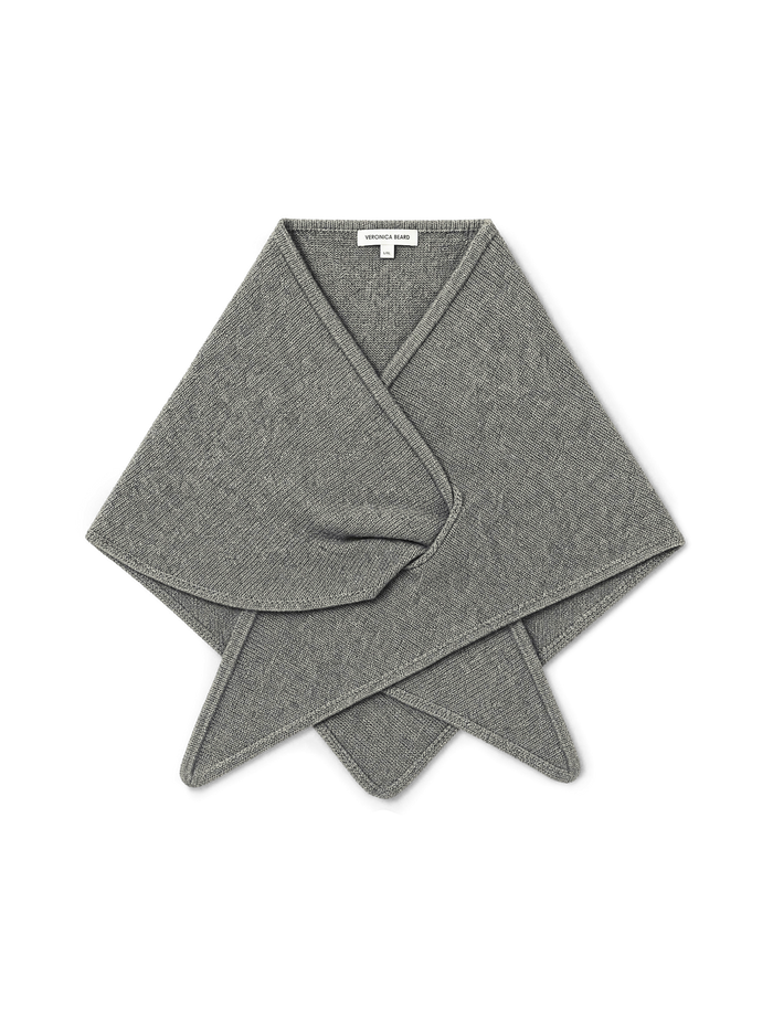 Veronica Beard Grey knit triangular wrap scarf.