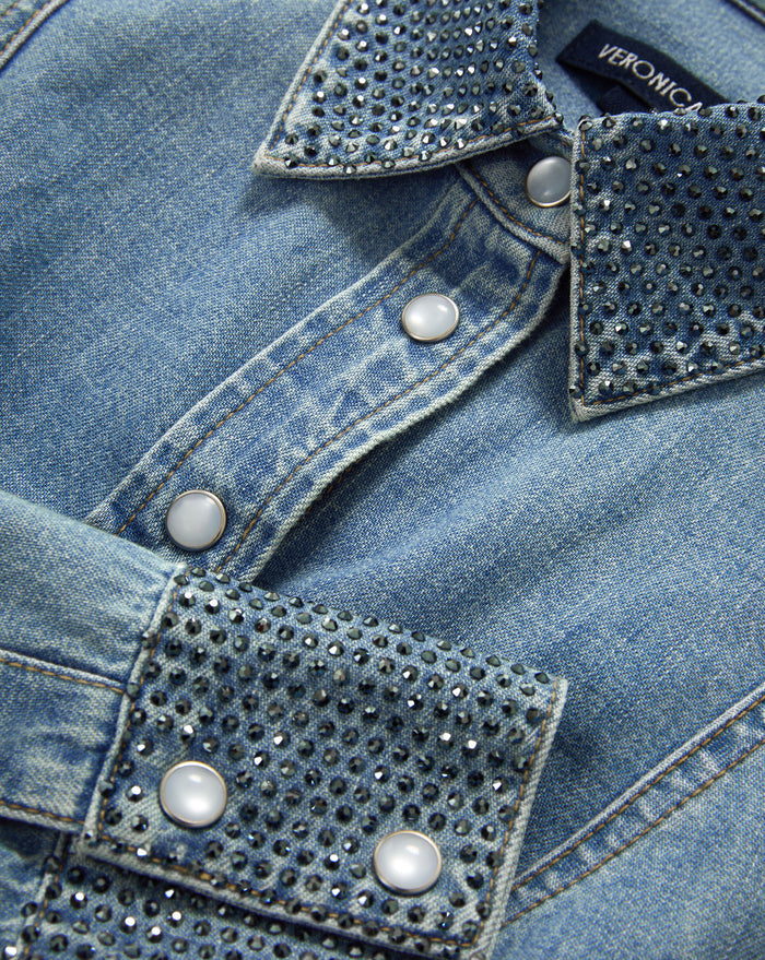 Veronica Beard Eddie Embellished Chambray Shirt - Riviera Breeze