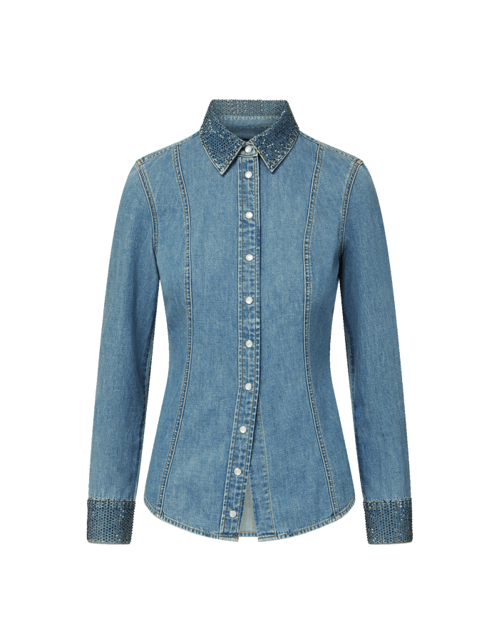 Veronica Beard Eddie Embellished Chambray Shirt - Riviera Breeze