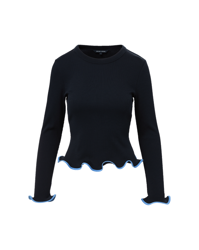 Veronica Beard Elianne Ruffle-Trim T-Shirt - Navy