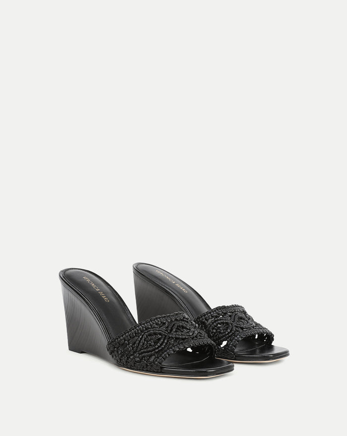 Veronica Beard Ellen Macrame Wedge Sandal - Black
