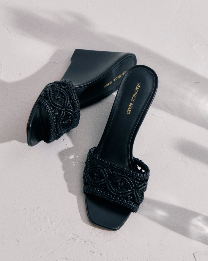 Veronica Beard Ellen Macrame Wedge Sandal - Black