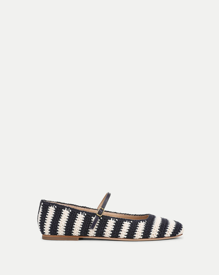 Veronica Beard Ellie Crochet Flat - Navy/Ecru