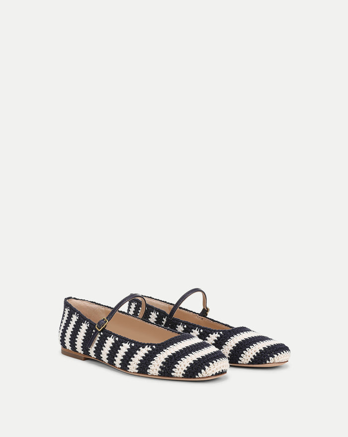 Veronica Beard Ellie Crochet Flat - Navy/Ecru