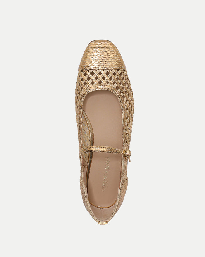 Veronica Beard Ellie Raffia Flat - Pale Gold