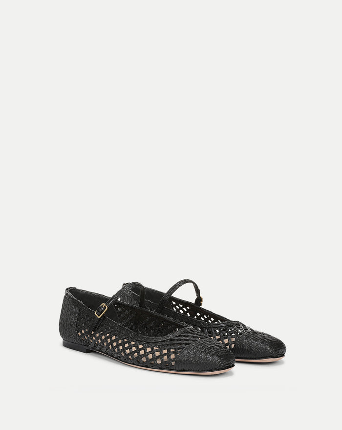 Veronica Beard Ellie Raffia Flat - Black