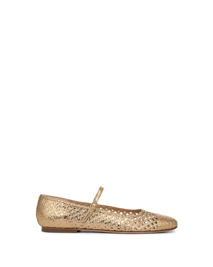 Veronica Beard Ellie Raffia Flat - Pale Gold