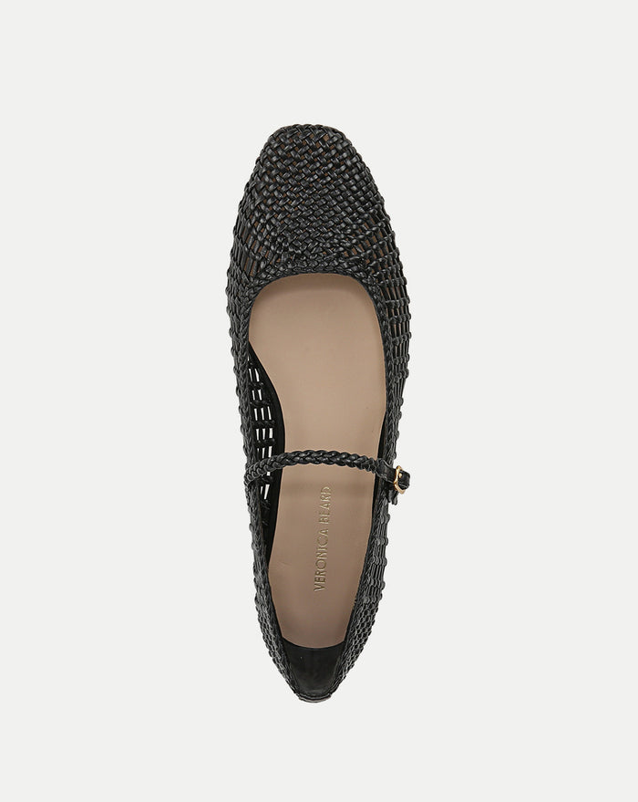 Veronica Beard Ellie Woven-Leather Flat - Black