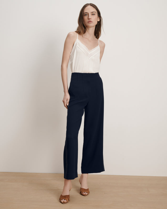 Veronica Beard Ellin Cropped Wide-Leg Pant - Navy