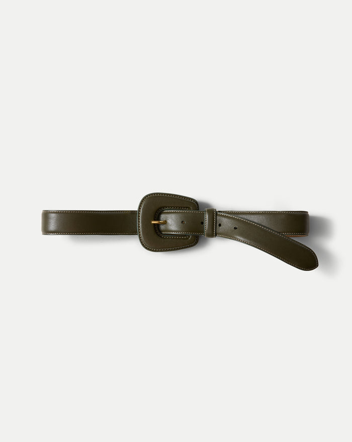 Veronica Beard Elsy Leather-Buckle Belt - Cypress