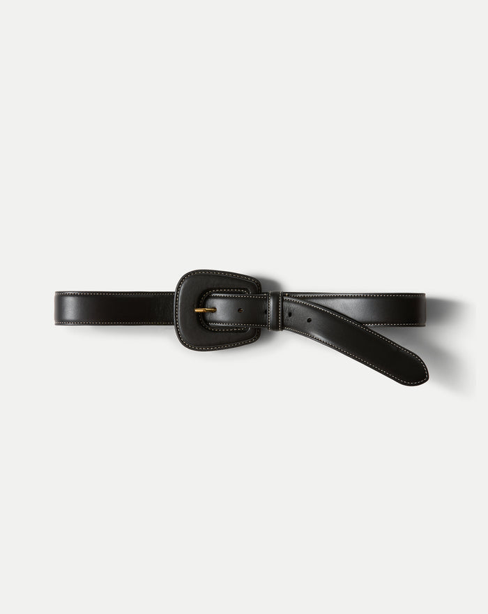 Veronica Beard Elsy Leather-Buckle Belt - Black