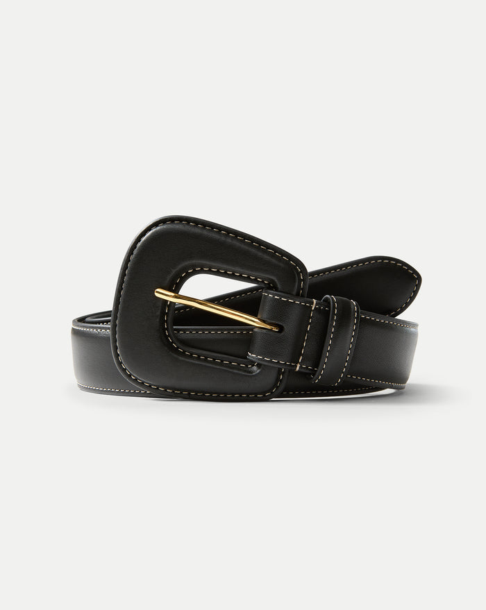 Veronica Beard Elsy Leather-Buckle Belt - Black