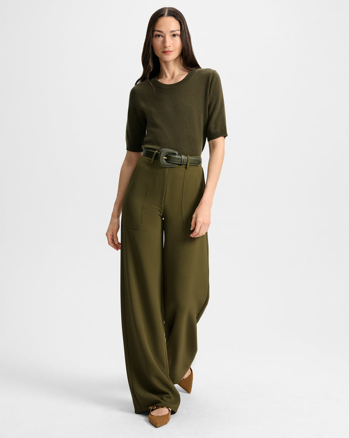 Veronica Beard Elsy Leather-Buckle Belt - Cypress