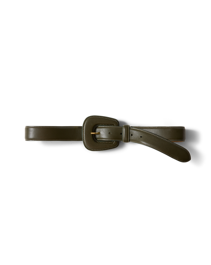 Veronica Beard Elsy Leather-Buckle Belt - Cypress