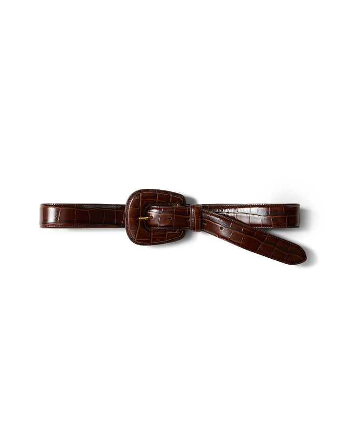 Veronica Beard Elsy Leather-Buckle Belt - Chestnut
