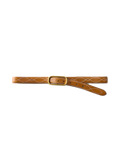 Veronica Beard Brown leather belt with gold buckle and white stitching.