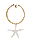 Veronica Beard Wooden beaded necklace with white starfish pendant.