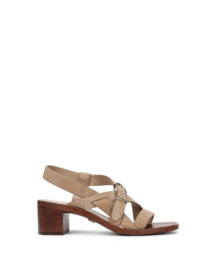 Veronica Beard Etta Suede Mid-Heel Sandal - Sand