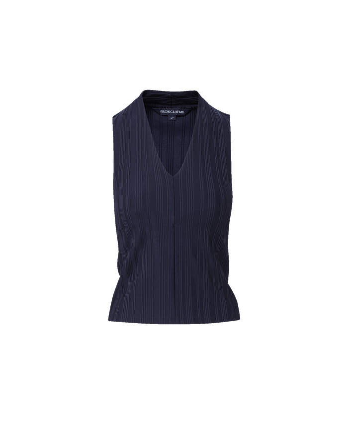 Veronica Beard Navy ribbed knit sleeveless V-neck top