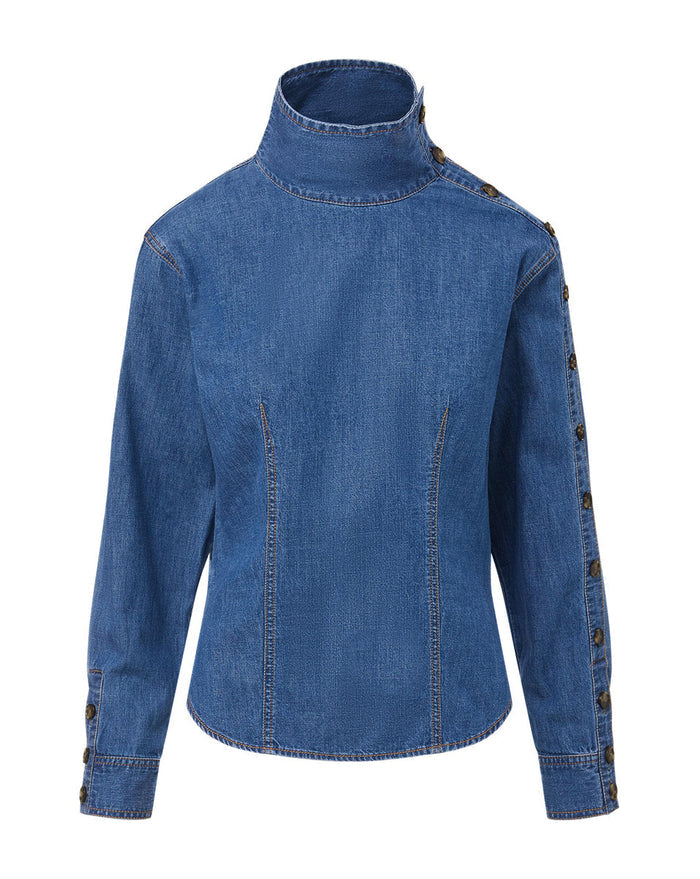 Veronica Beard Fauri Asymmetrical Denim Shirt - Cornflower