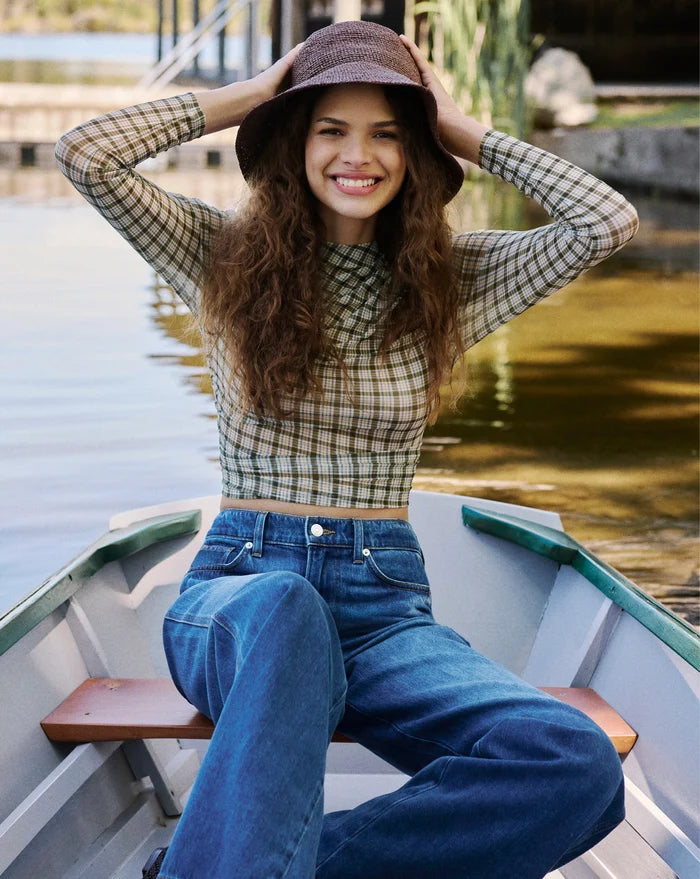 Veronica Beard Felix Raffia Bucket Hat - Dark Brown