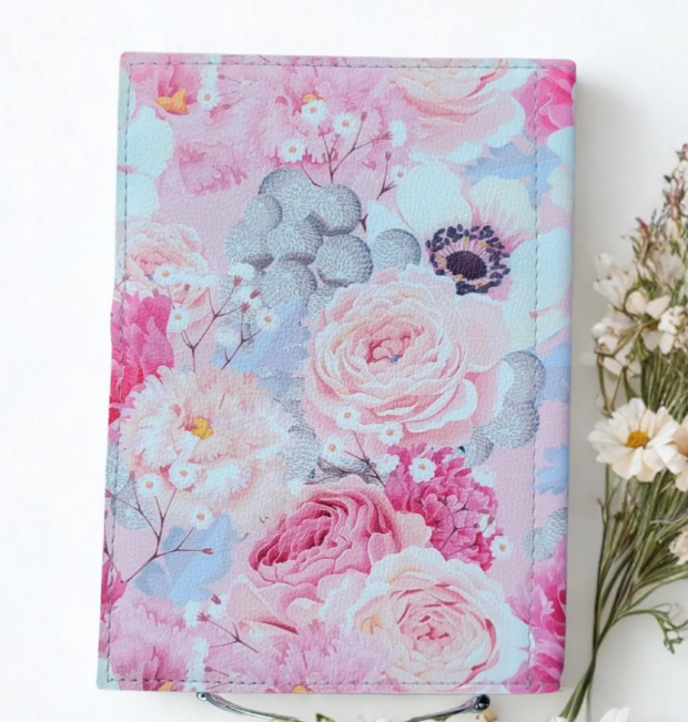 Floral Reusable Notebook Cover – Pink Grey Jr. Legal Pad Holder (5"x8")