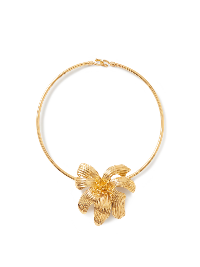 Veronica Beard Gold-tone metal choker with a large floral pendant.