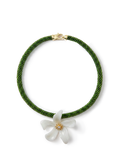 Veronica Beard Green beaded necklace with a white flower pendant